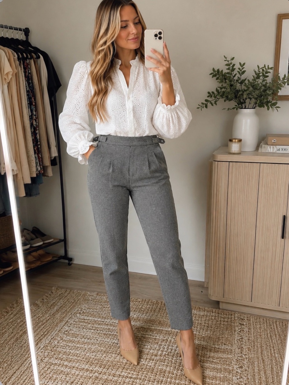 Reiss Tailored Herringbone Trousers / High Rise Silver Waist Tab Dress Pants 12
